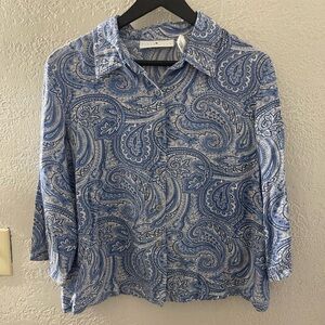 First Issue by Liz‎ Claiborne & Co. Blue Paisley Women's Top Size Large